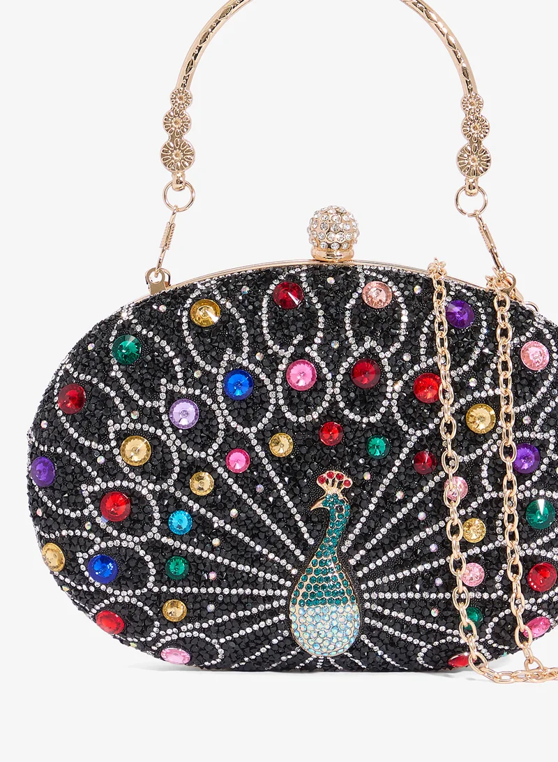 Khizana Black Jewel Embellished Peacock Statement Clutch for Women | Best Price UAE